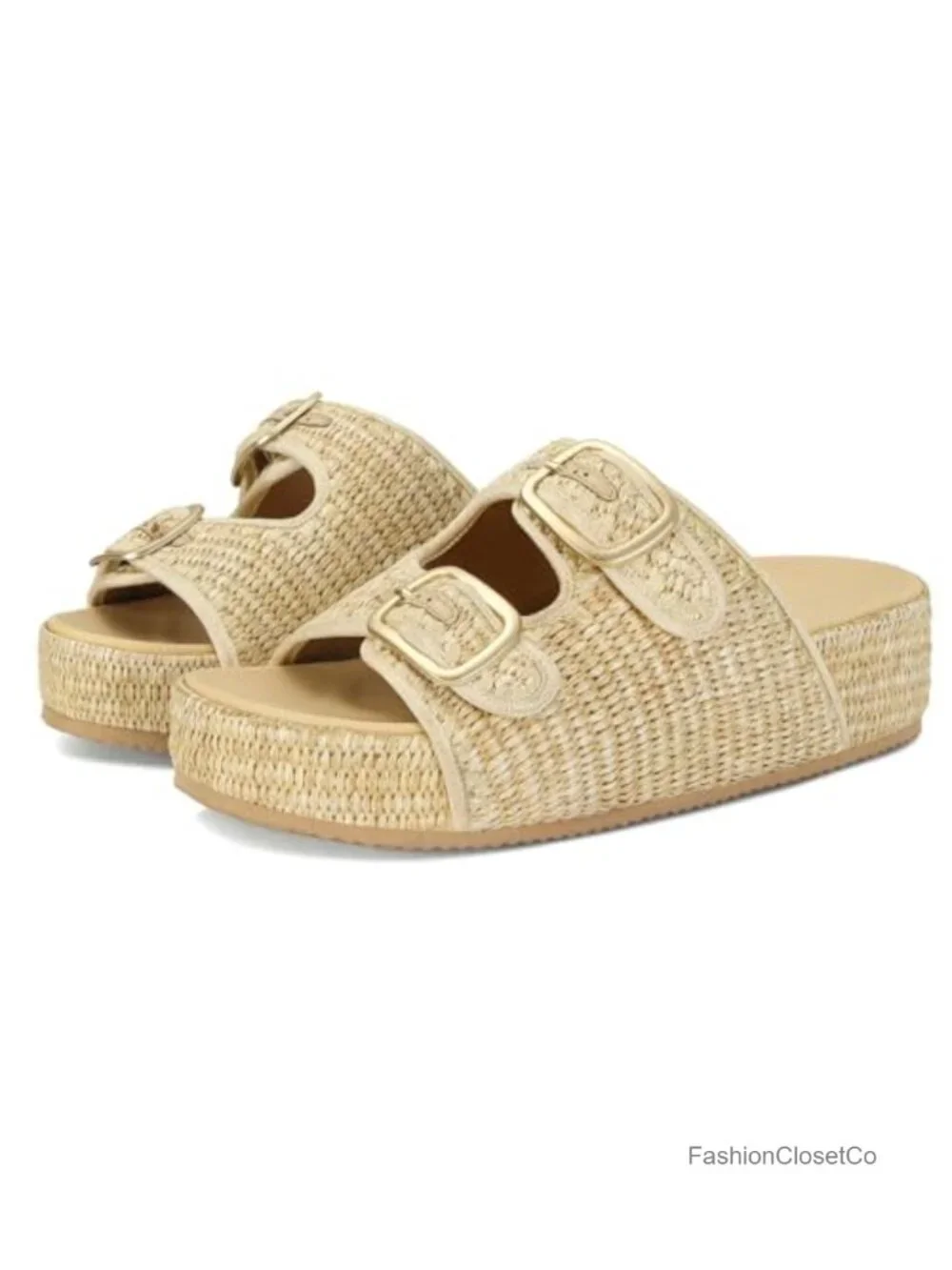 Woven Raffia Espadrille Wedges Platform Sandals with Adjustable Buckle Strap